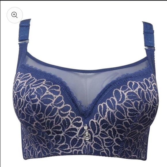 Push Up Deep Cup Bra Blue & Gold lace with adjustable straps Size 36 c/d - Picture 1 of 6